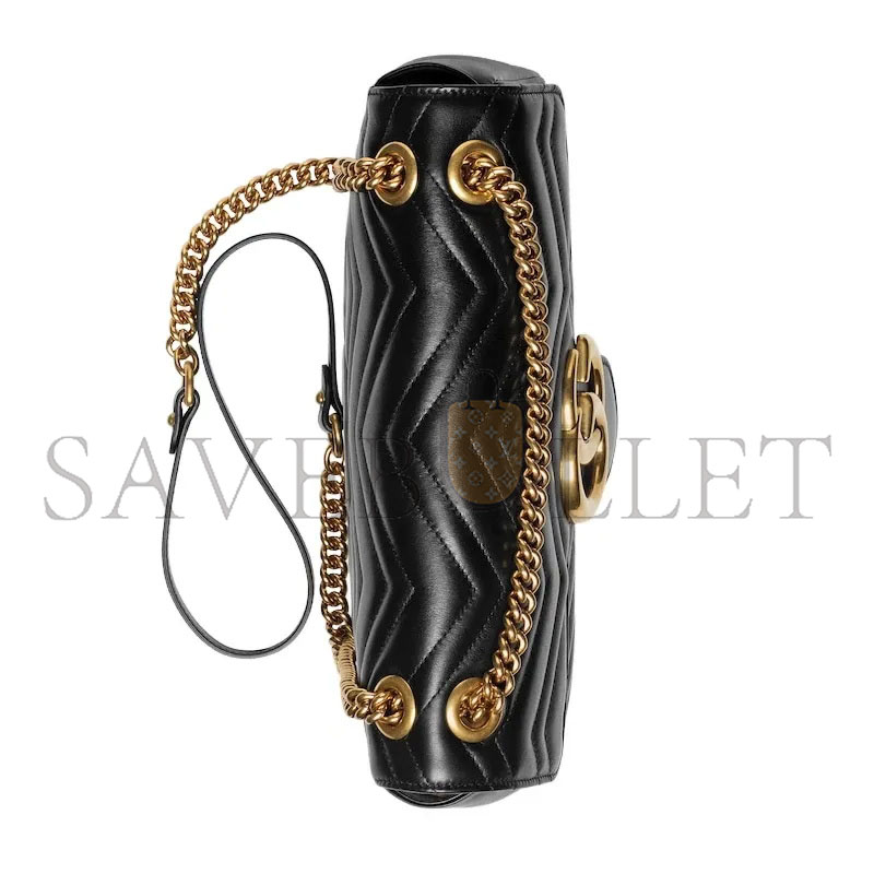 GUCCI BLACK MATELASSE LEATHER MEDIUM GG MARMONT SHOULDER BAG 443496 (31*19*7cm)